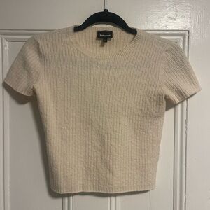 Just Cavalli Cream Ribbed Short-Sleeve Knit Top